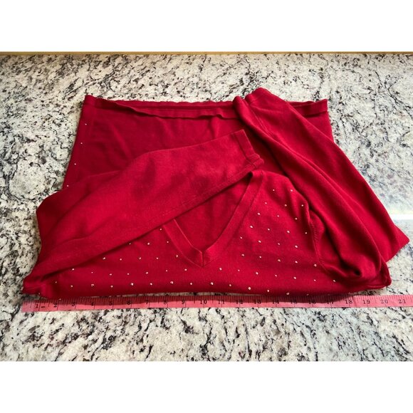 Tommy Hilfiger Sweater Womens XL Red VNeck Silver Stud Cotton Long Sleeve Preppy - Picture 5 of 8